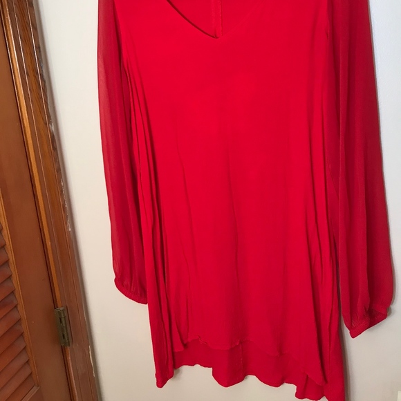 Express Red Long Sleeve Shift Dress - Picture 2 of 5